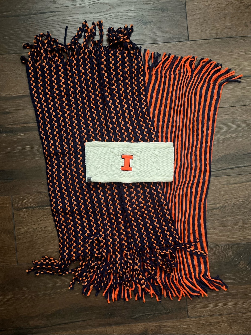Knitted Orange and Navy Scarves with Matching U of I Headband